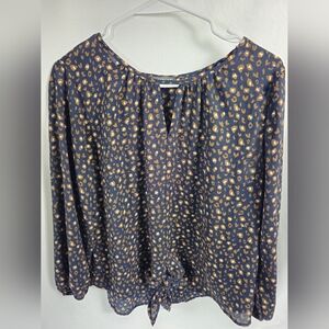 West Kei Navy Blouse with Metallic Gold Spot Print